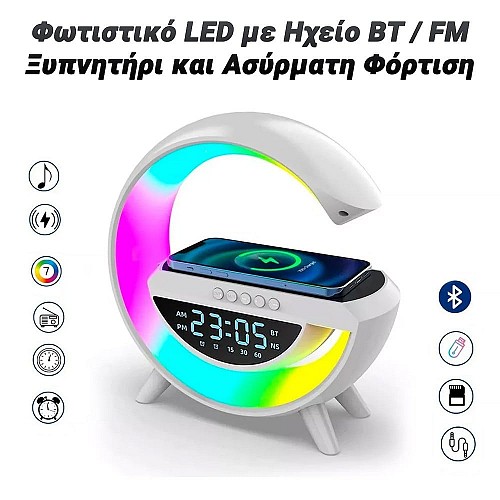 Φωτιστικό LED με Ηχείο BT / FM, Ξυπνητήρι και Ασύρματη Φόρτιση 1124.016