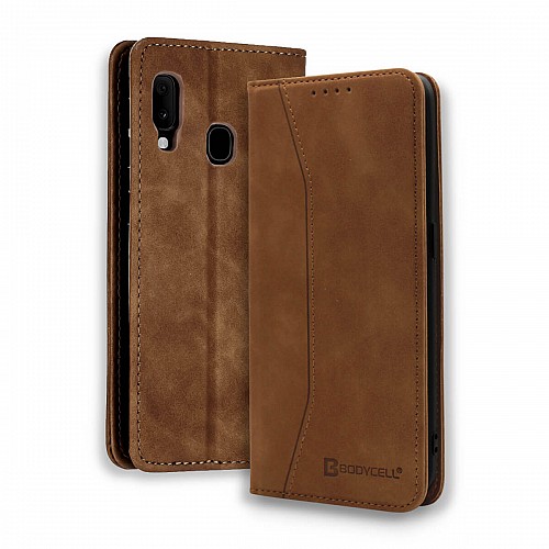 Bodycell Book Case Pu Leather Samsung A20E Brown