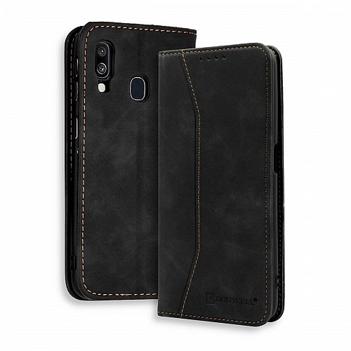 Bodycell Book Case Pu Leather Samsung A40 Black