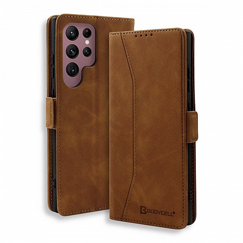 Bodycell Book Case Pu Leather Samsung S22 Ultra 5G Brown