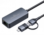 POWERTECH αντάπτορας δικτύου PTR-0149, USB & USB-C, 1000 Mbps, γκρι PTR-0149