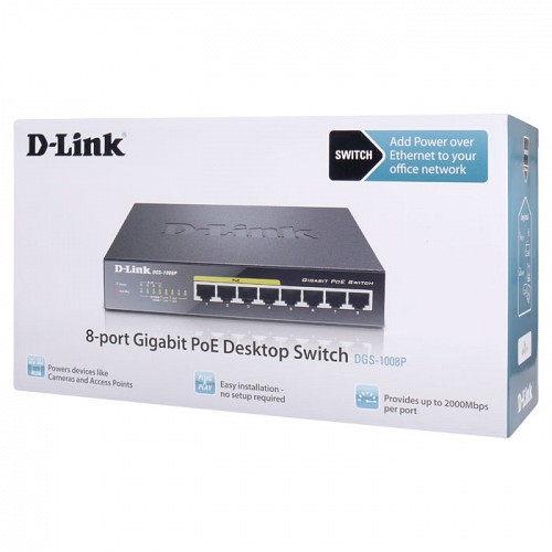 8-Port Gigabit PoE Unmanaged Desktop Switch D-LINK DGS-1008P