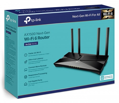 TP-LINK Router Archer AX10, Wi-Fi 6, 1500Mbps AX1500 Dual Band, Ver. 1.0 ARCHER-AX10