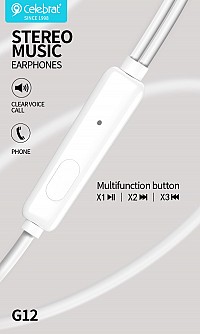 CELEBRAT earphones   G12, 3.5mm , 14.2mm, 1.2m,  G12-WH