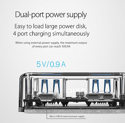 ORICO USB hub MH4U-U3, 4x θυρών, 5Gbps, διάφανο MH4U-U3-10-CR-BP