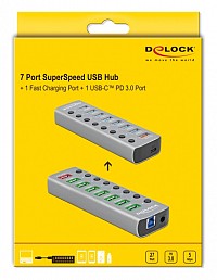 DELOCK USB hub 63264  , 9x , 5Gbps, 12V/2.25A PD,  63264