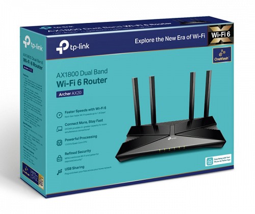 TP-LINK router Archer AX20, Wi-Fi 6, 1800Mbps AC1800, Ver. 1.0 ARCHER-AX20