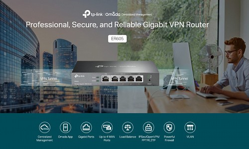 TP-LINK Gigabit VPN router ER605, 5x Ethernet port, Ver 1.0 ER605