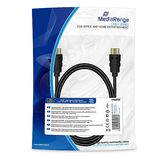 Καλώδιο MediaRange HDMI High Speed with Ethernet connection, gold-plated contacts, 18 Gbit/s data transfer rate, 1.0m, cotton, black (MRCS195)