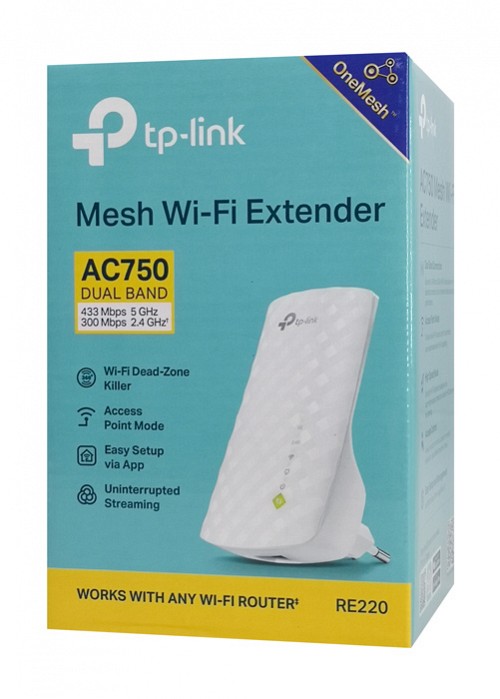 TP-LINK mesh WiFi extender RE220, AC750, dual band, Ver 3.0 RE220