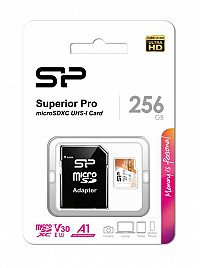 SILICON POWER   microSDXC Superior Pro, 256GB, Class 10 UHS-I U3 A1 V30 SP256GBSTXDU3V20AB