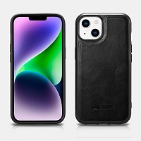 iCarer WMI14220717 iPhone 14 Genuine Leather TPU Back Cover Black