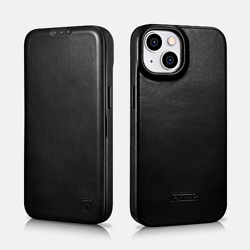 iCarer AKI 14220707 iPhone 14 Plus Curved Edge Leather Folio Black