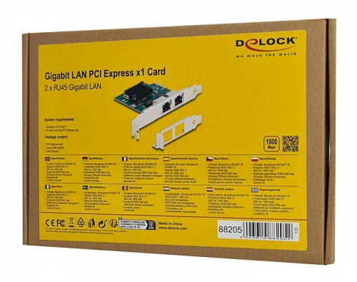 DELOCK   PCIe x1  2x RJ45 Gigabit 88205, 1000Mbps 88205