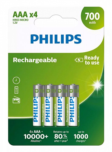 PHILIPS επαναφορτιζόμενη μπαταρία R03B4A70, 700mAh, AAA HR03 Micro, 4τμχ R03B4A70-10