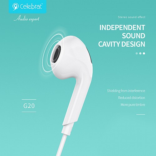 CELEBRAT earphones με μικρόφωνο G20, 3.5mm σύνδεση, Φ14mm, 1.2m, μαύρα G20-BK