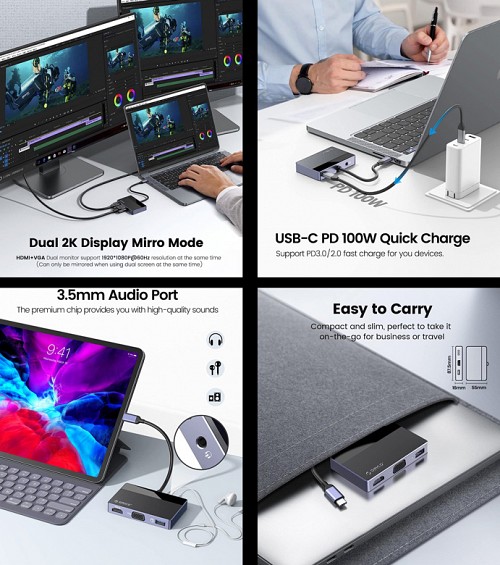 ORICO docking station DM-5P, 5 θυρών, USB-C σύνδεση, 100W PD, 4K, μαύρο DM-5P-BK-BP