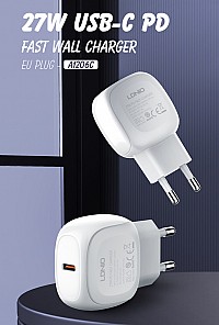 LDNIO φορτιστής τοίχου A1206C με καλώδιο USB-C, 1x USB-C, 27W PD, λευκός 6933138600740