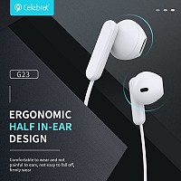 CELEBRAT earphones με μικρόφωνο G23, 3.5mm σύνδεση, Φ14mm, 1.2m, λευκά G23-WH