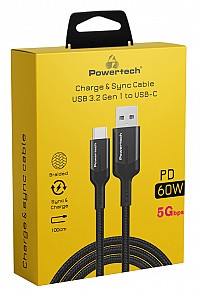 POWERTECH  USB  USB-C PTR-0134 PD 60W, 5Gbps, copper, 1m,  PTR-0134