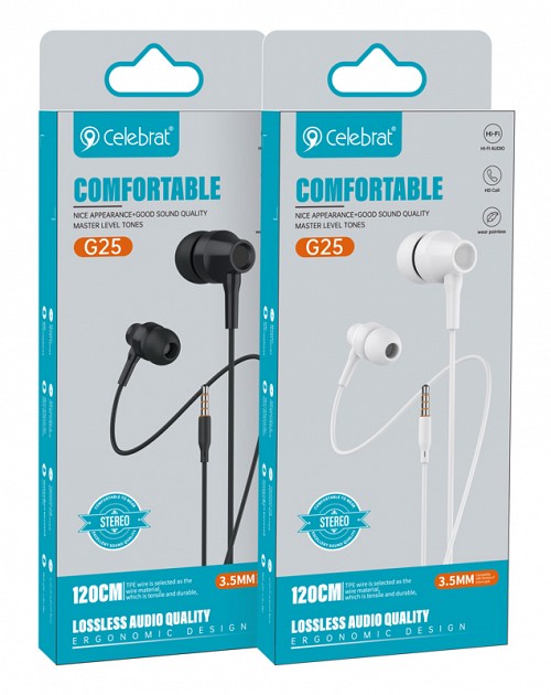 CELEBRAT earphones με μικρόφωνο G25, 3.5mm σύνδεση, Φ10mm, 1.2m, μαύρα G25-BK