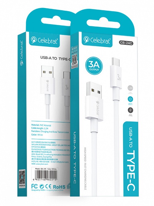 CELEBRAT καλώδιο USB-C σε USB CB-24C, 15W, 1.2m, λευκό CB-24C