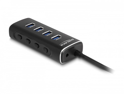 DELOCK USB hub 64233 με διακόπτες, 4 θυρών, 10Gbps, USB-C σύνδεση, μαύρο 64233