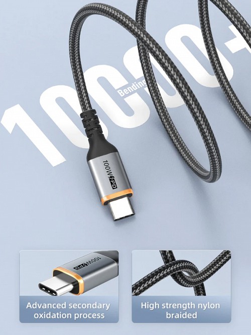 CABLETIME καλώδιο USB-C CT-CM100, 100W PD, 1m, μαύρο CT-CM100-AG1