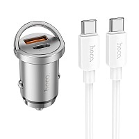 HOCO - NZ10 car charger 2 x USB QC3.0 18W + Cable Type C for Type C Silver