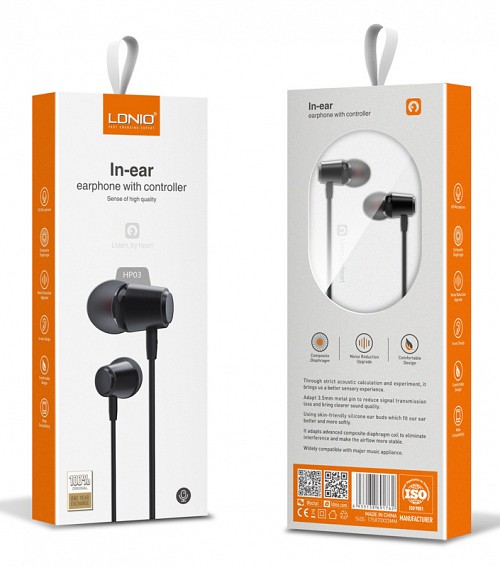 LDNIO earphones   HP03, 3.5mm , 10mm, 1.2m,  6933138691762