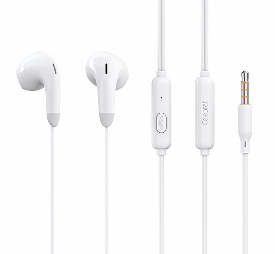 CELEBRAT earphones με μικρόφωνο G27, 3.5mm σύνδεση, Φ14mm, 1.2m, λευκά G27-WH