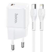 HOCO - N10 travel charger Type C +cable Type C to Lightning 20W white