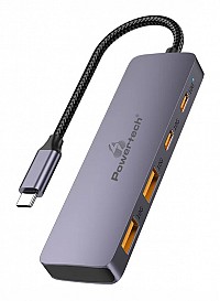 POWERTECH USB hub CAB-UC082, 4x θυρών, 10Gbps, USB-C σύνδεση, γκρι CAB-UC082