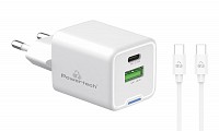 POWERTECH φορτιστής τοίχου PT-1224, καλώδιο, USB/USB-C, 33W, GaN, λευκός PT-1224