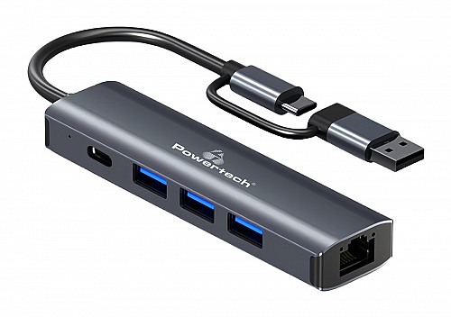 POWERTECH USB hub PTR-0150   , 4 , USB & USB-C,  PTR-0150