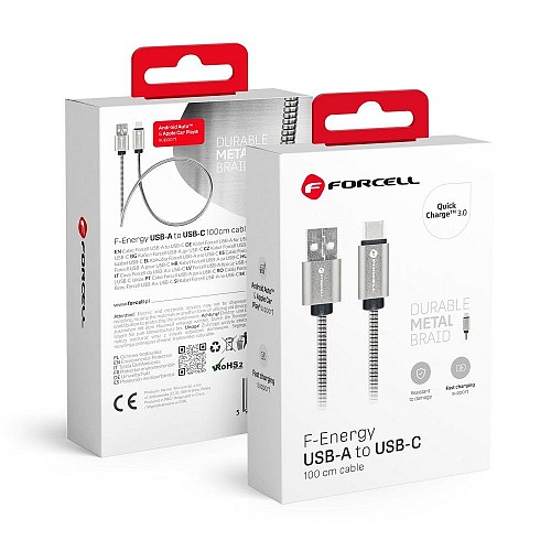 FORCELL cable USB to Typ C 2.0 2,4A Metal C234 1m silver