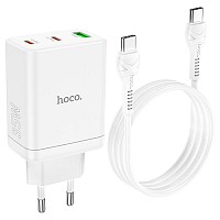 HOCO - N33 charger 2 x Type C + USB A + cable Type C to Type C PD QC3.0 3A 35W white