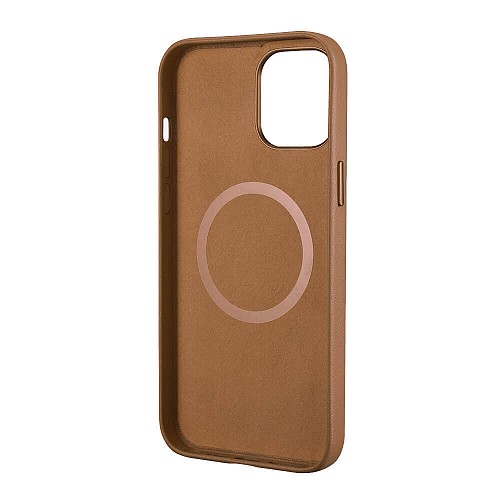 iCarer WMI1217 iPhone 12 Pro Max Real Leather Back Cover with MagSafe Brown