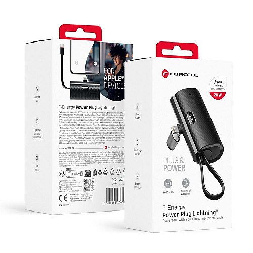 FORCELL F-ENERGY Power Plug F5K3 powerbank 5 000mAh for Lightning 8-PIN PD 20W black