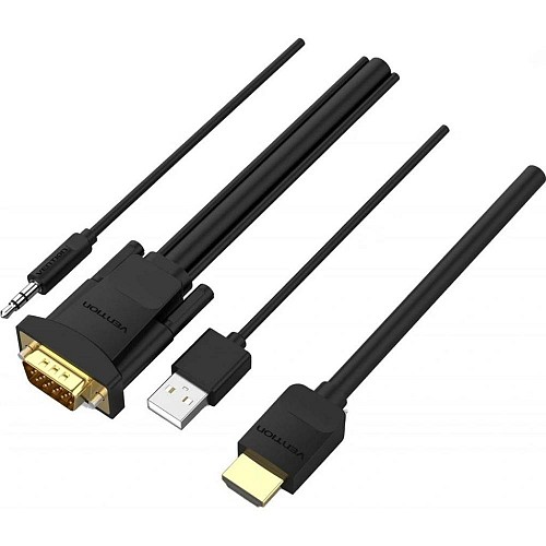 VENTION HDMI to VGA Cable with Audio Output & USB Power Supply 2M Black (ABIBH) (VENABIBH)