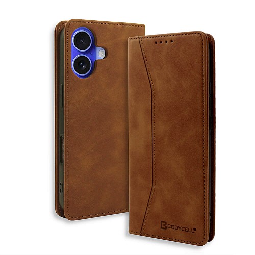 Bodycell Book Case Pu Leather iPhone 16 Plus Brown