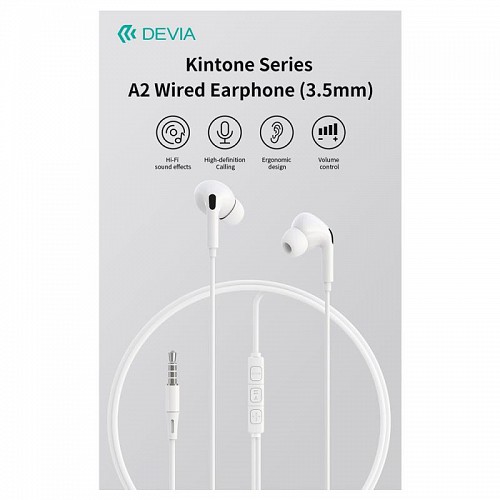 Hands Free Stereo Devia EM106 A2 3.5mm Kintone Λευκό