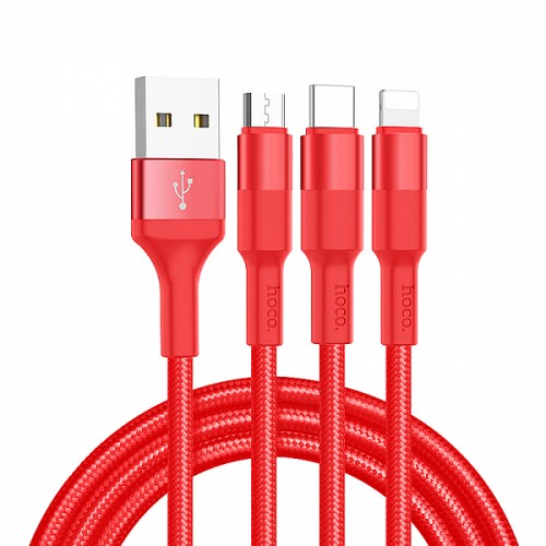 HOCO DATA CABLE X26 3 IN 1 TYPE C | LIGHTNING | MICRO USB 2A red