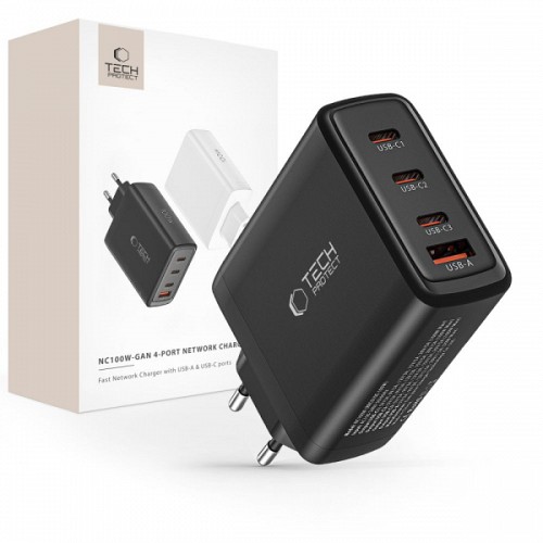 TECH-PROTECT TRAVEL CHARGER 4 PORT PD100W/QC3.0 black