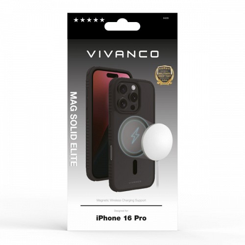 VIVANCO MAG SOLID ELITE COVER IPHONE 16 PRO semi-transparent black backcover