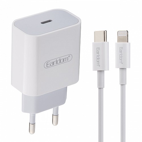 Earldom Φορτιστής με Θύρα USB-C και Καλώδιο USB-C σε Lightning 20W PD Quick Charge Λευκός