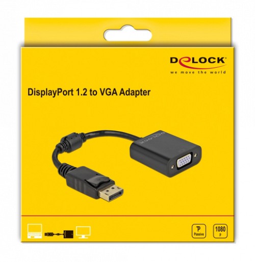 DELOCK αντάπτορας DisplayPort σε VGA 61006, 1920x1200p, passive, μαύρος 61006