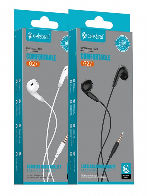 CELEBRAT earphones   G27, 3.5mm , 14mm, 1.2m,  G27-WH