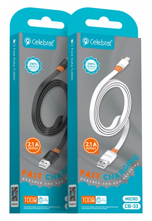 CELEBRAT  micro USB  USB CB-33M, flat, 10.5W, 1m,  CB-33A-M-WH