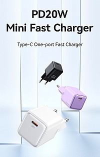 USAMS φορτιστής τοίχου US-CC183, USB-C θύρα εξόδου, 20W PD, μαύρος CC183TC01